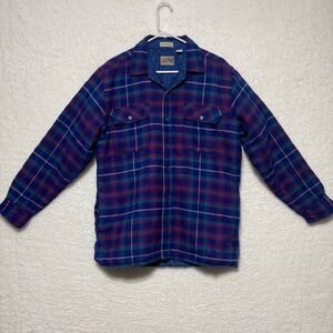 Vintage Pine Grove Men's Quilt Flannel Plaid Button Up Shirt Jacket Blue Medium